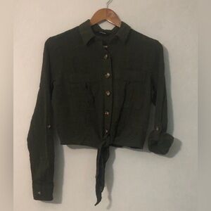 Express Dark Green Button-Down Shirt